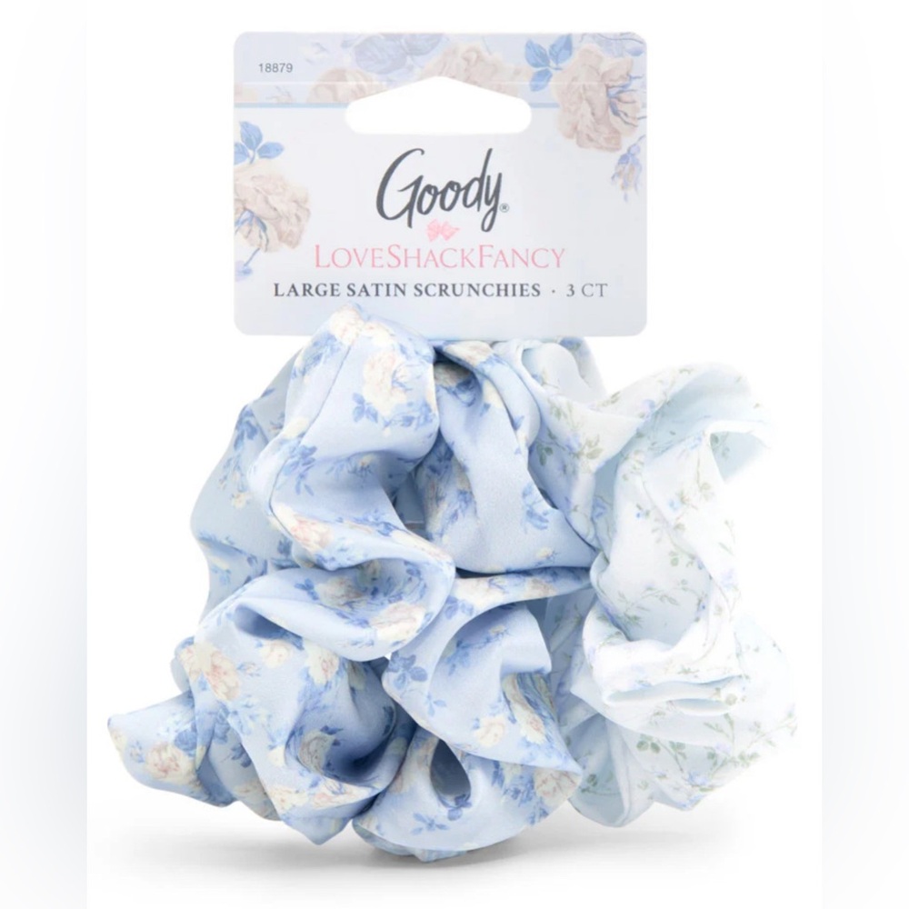 LoveShackFancy Blue and White Satin Scrunchies